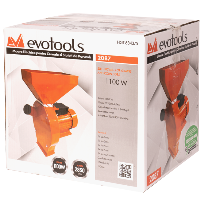 Moară electrică EvoTools pentru cereale și știuleți, 1.100 W — fotografia 2