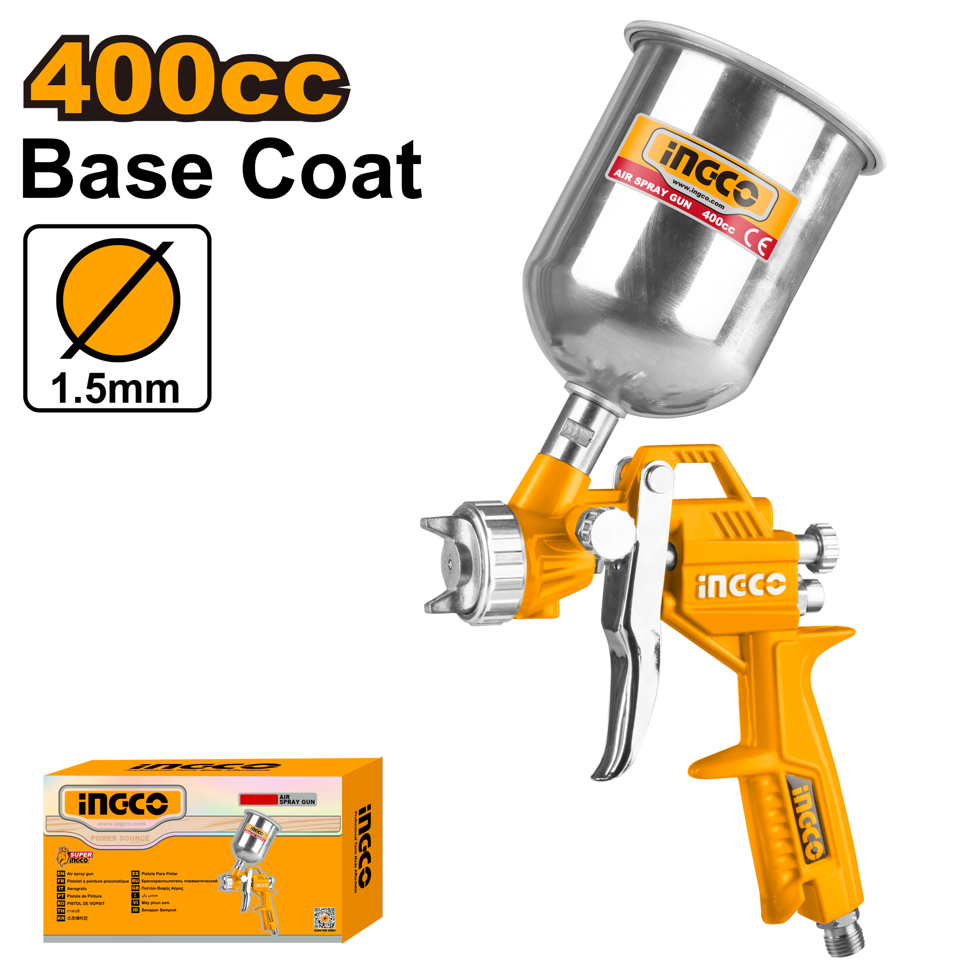 Pistol de vopsit INGCO ASG4041, duză 1,5 mm, rezervor 400 ml