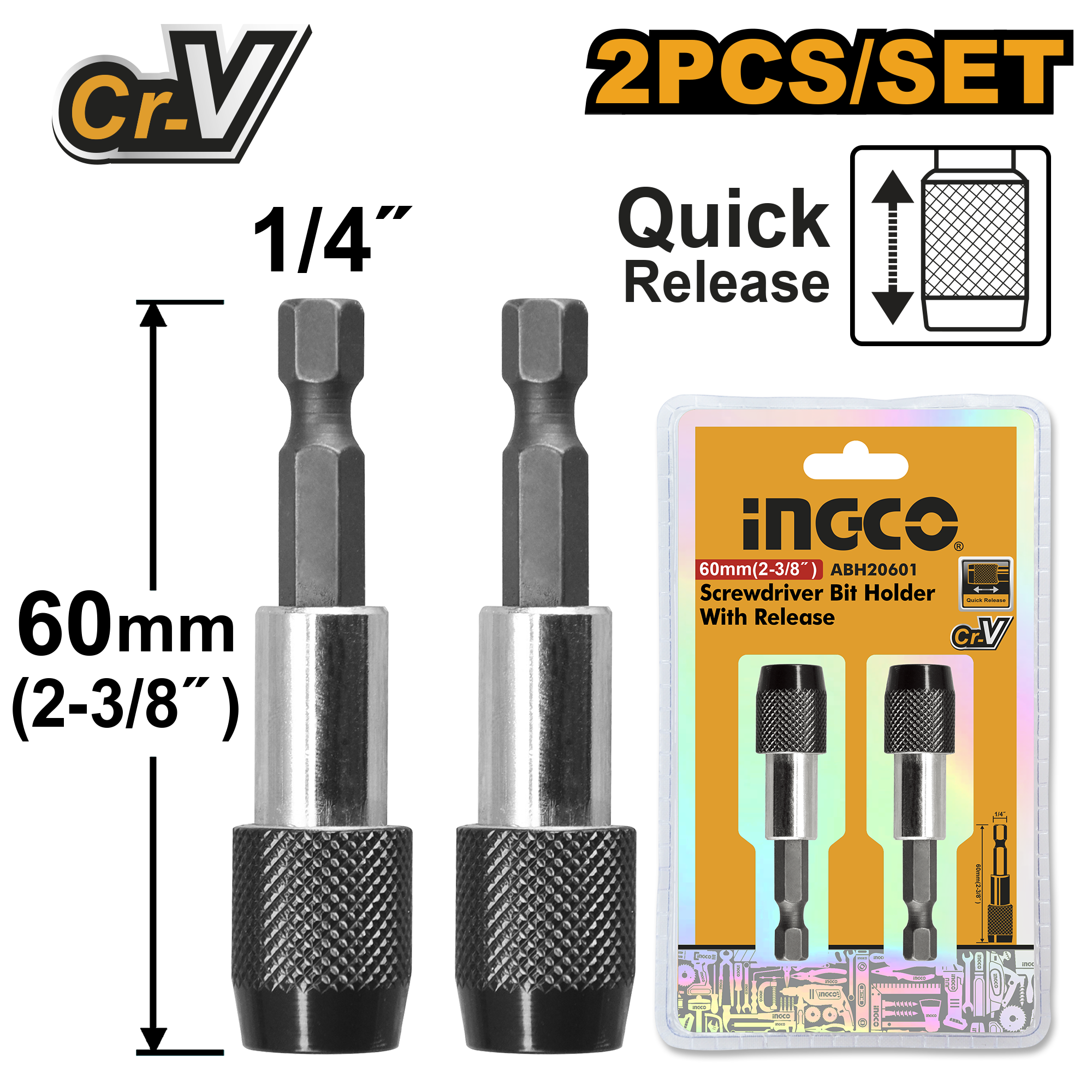 Set 2 prelungitoare pentru biți INGCO ABH20601, 60 mm
