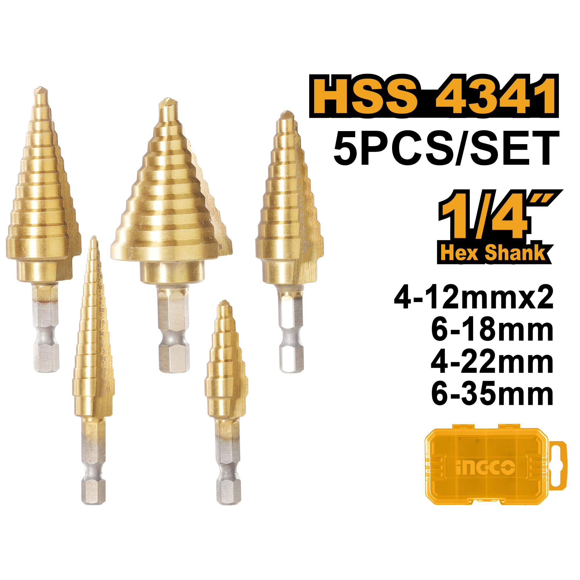 Set 5 burghie în trepte INGCO AKSDS2051, HSS 4341