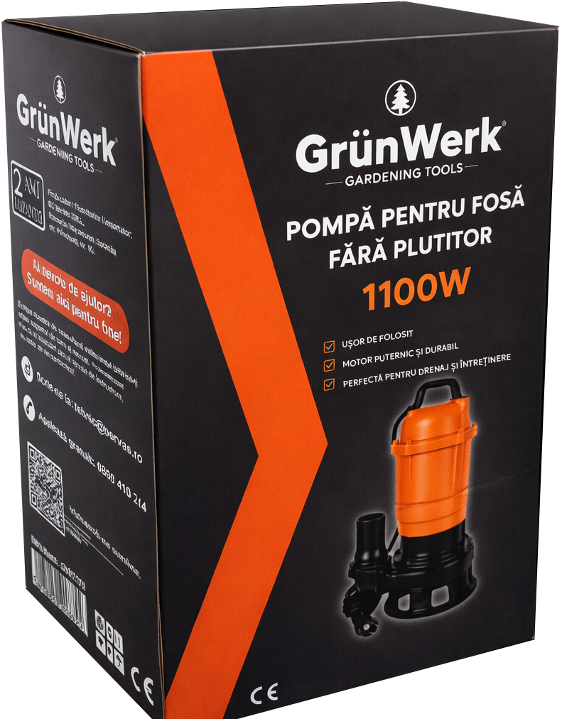 Pompă de apă murdară GrunWerk GW7179, fontă, 1100 W, fără plutitor