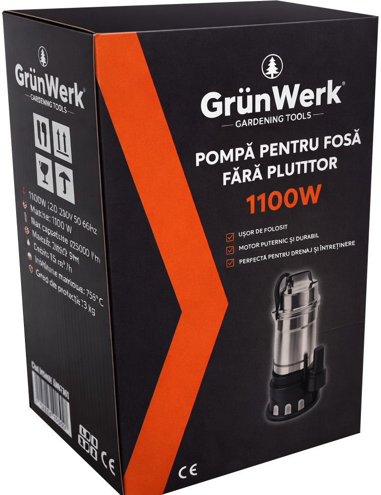 Pompă de apă murdară GrunWerk GW7517, inox, 1100 W, fără plutitor