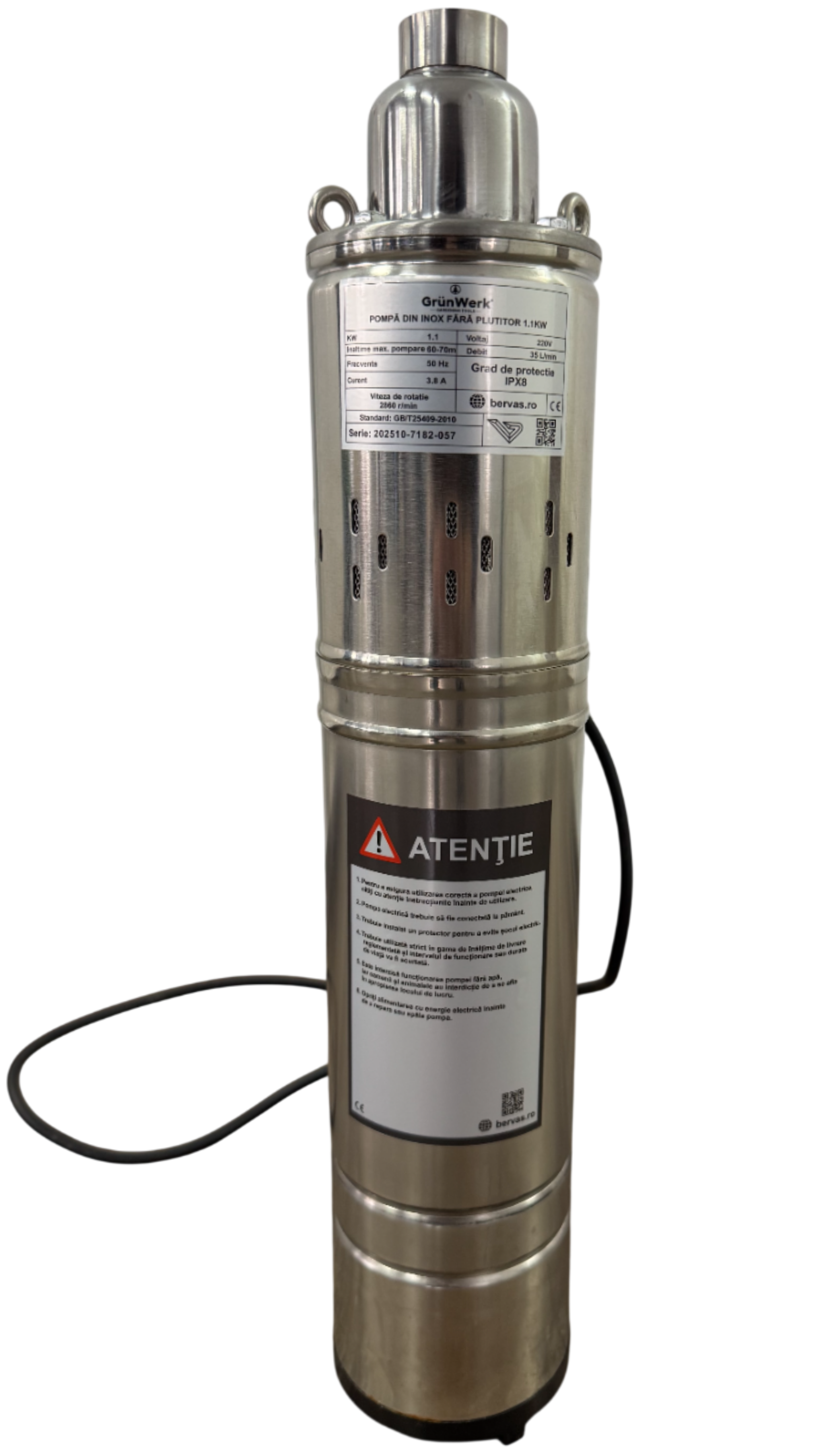 Pompă de apă curată GrunWerk GW7182, cu șurub, 1100 W, inox