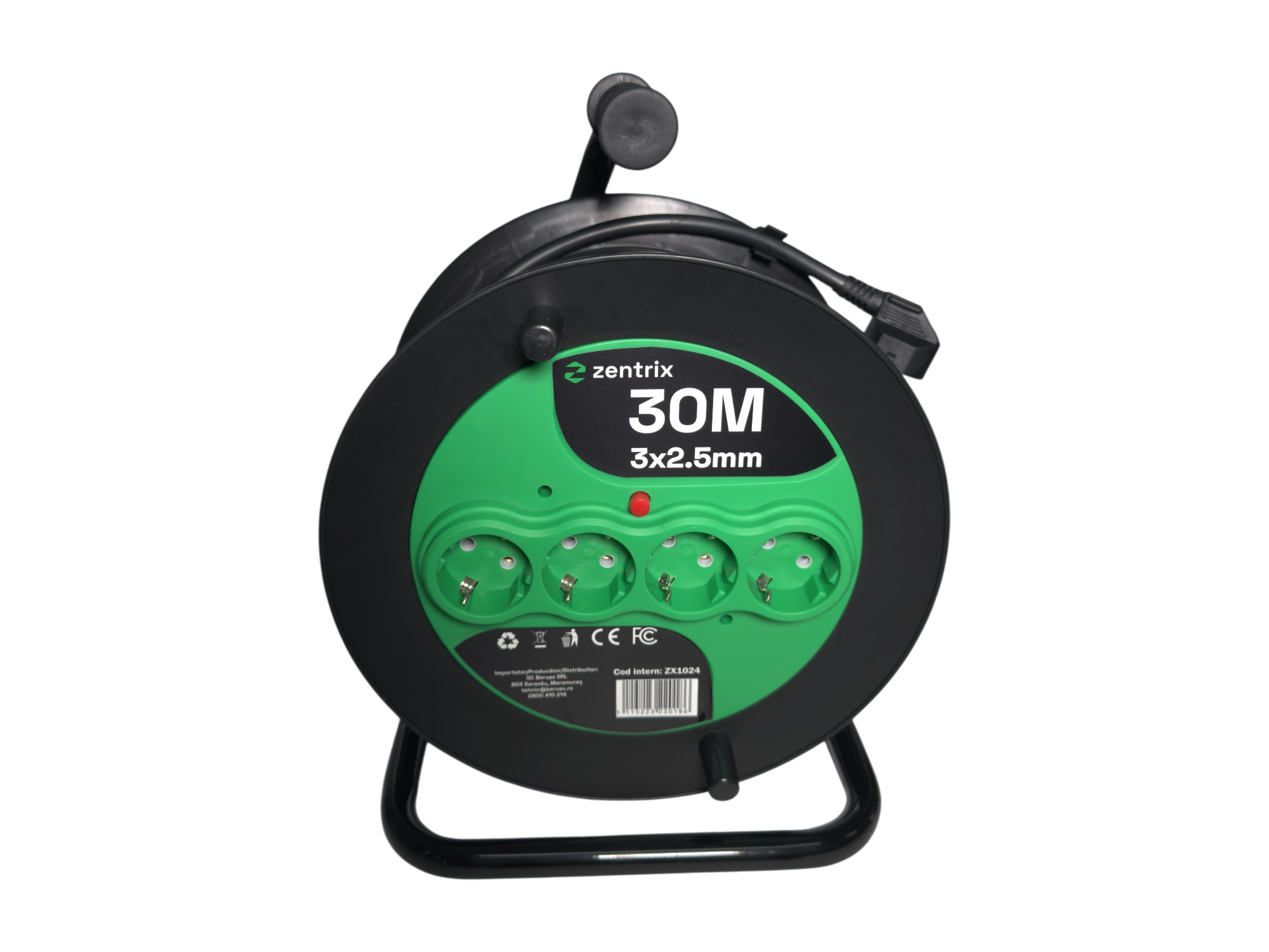 Prelungitor Zentrix ZX1019, tambur din plastic, 30 m, 3 × 1,5 mm²