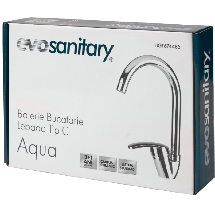 Baterie de bucătărie Aqua Lebădă tip U, cartuș ceramic 40 mm
