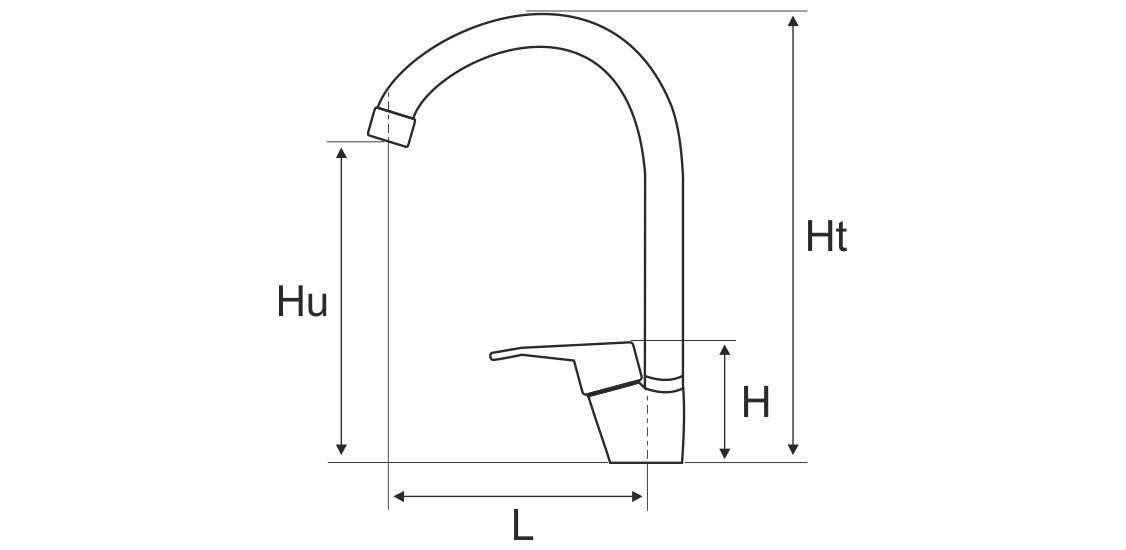 Baterie de bucătărie Aqua Lebădă tip U, cartuș ceramic 40 mm