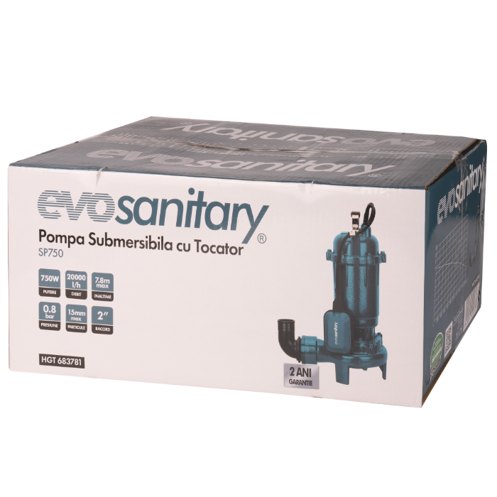 Pompă submersibilă cu tocător EvoSanitary WQD10-10-0.75DF, 750 W