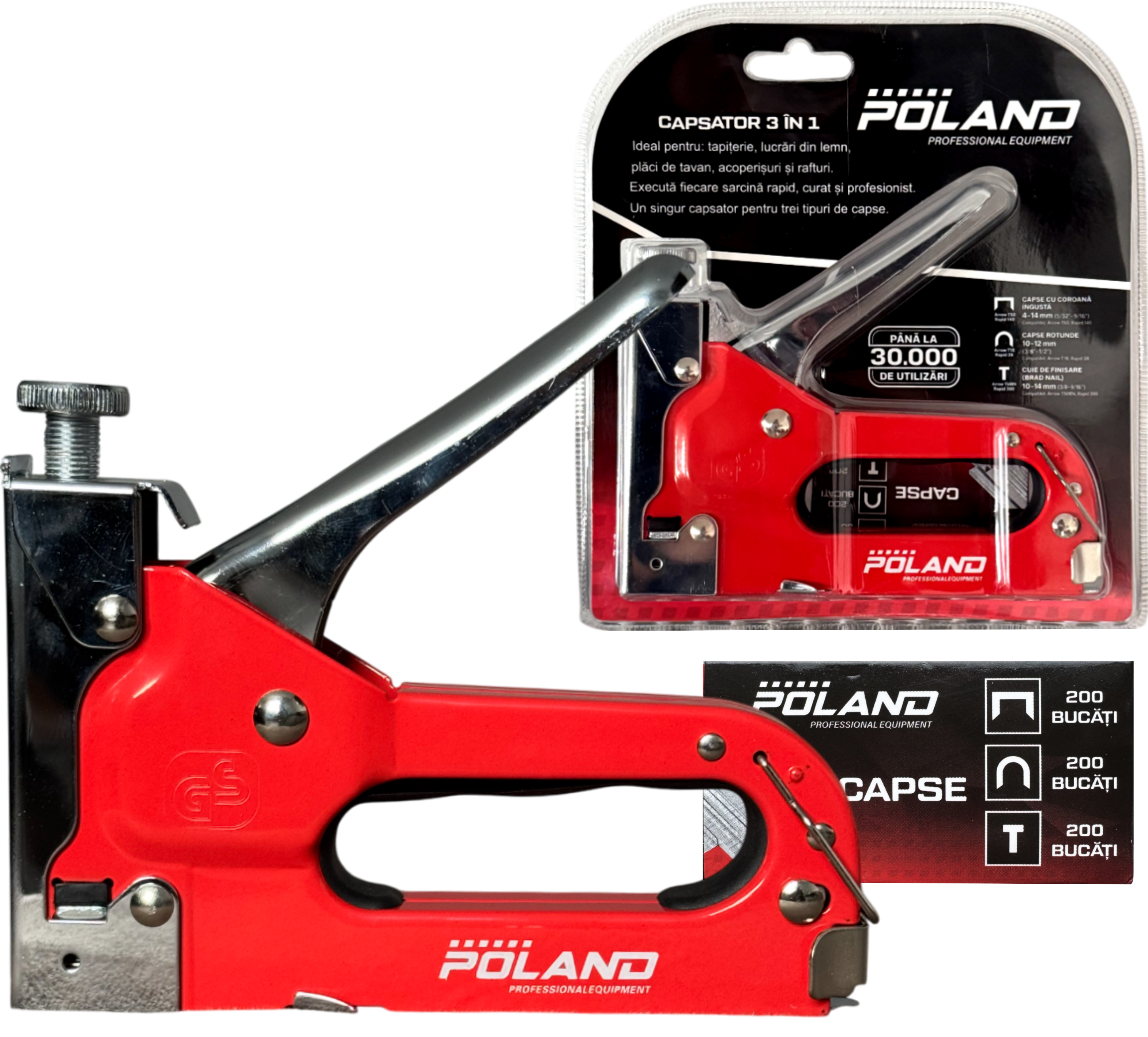 Capsator de tapițerie POLAND B4267, 3 în 1, cu 600 capse