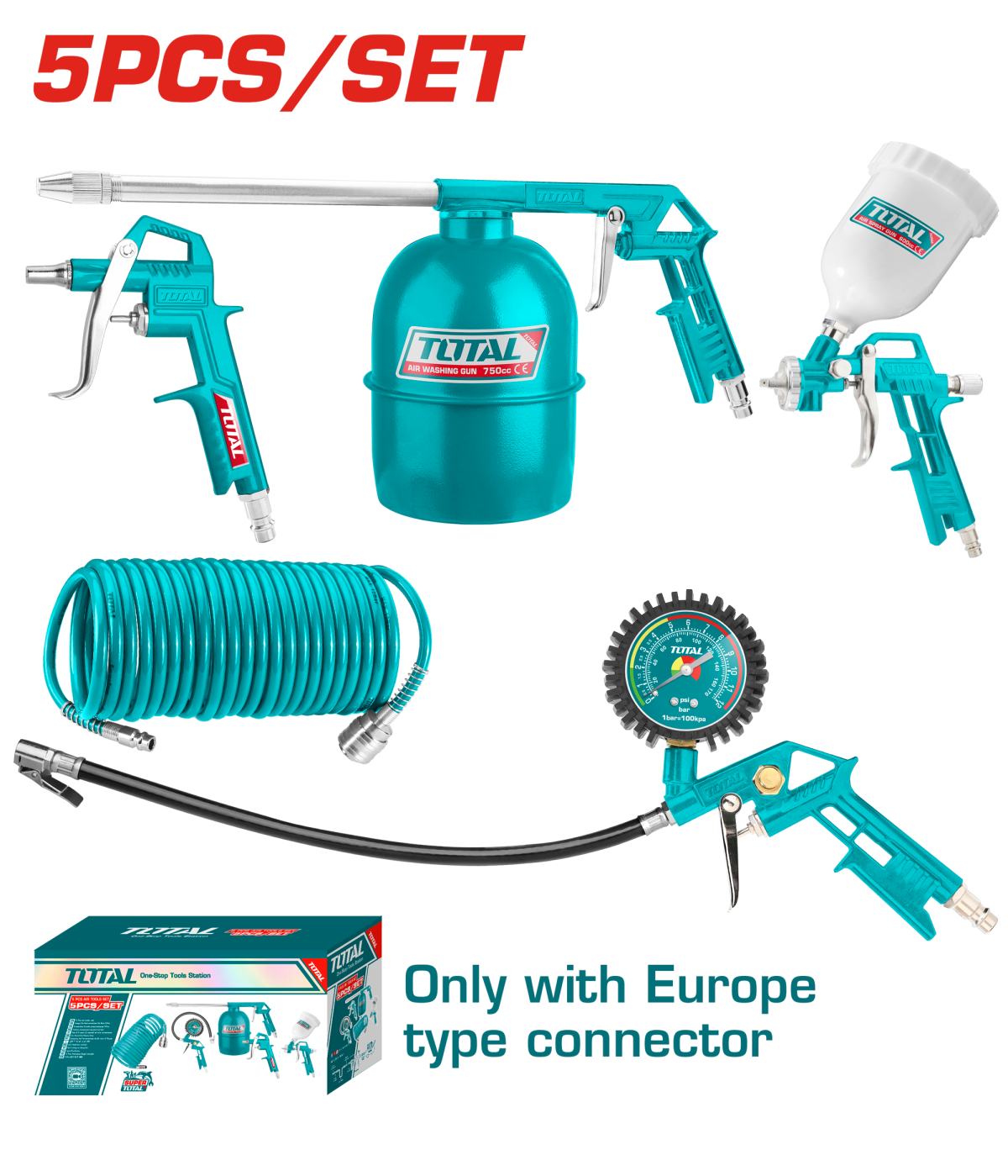 Kit pneumatic pentru vopsit TOTAL TATK053, 5 piese