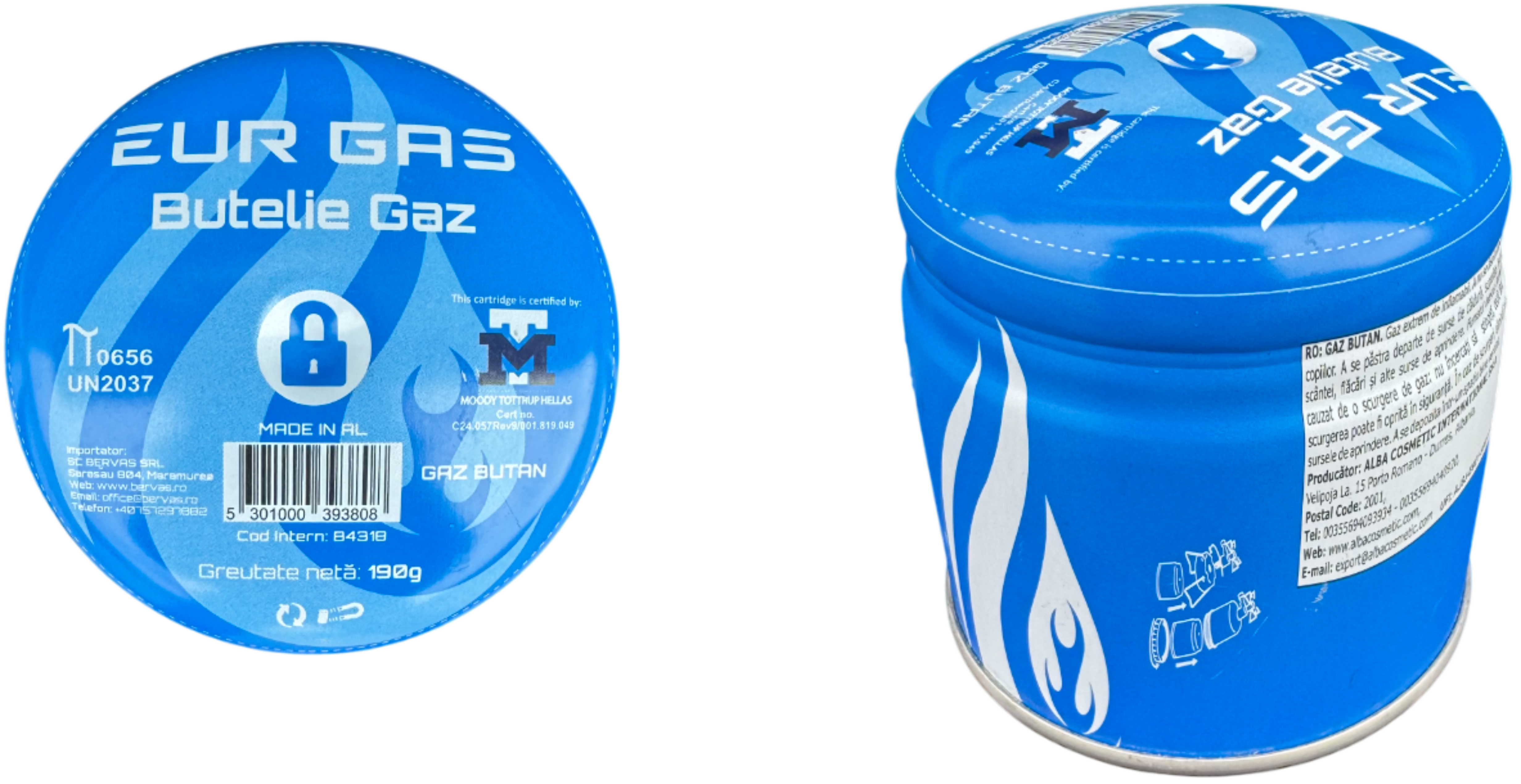 Cartuș de gaz butan EurGas B4318, 190 g, cu valvă