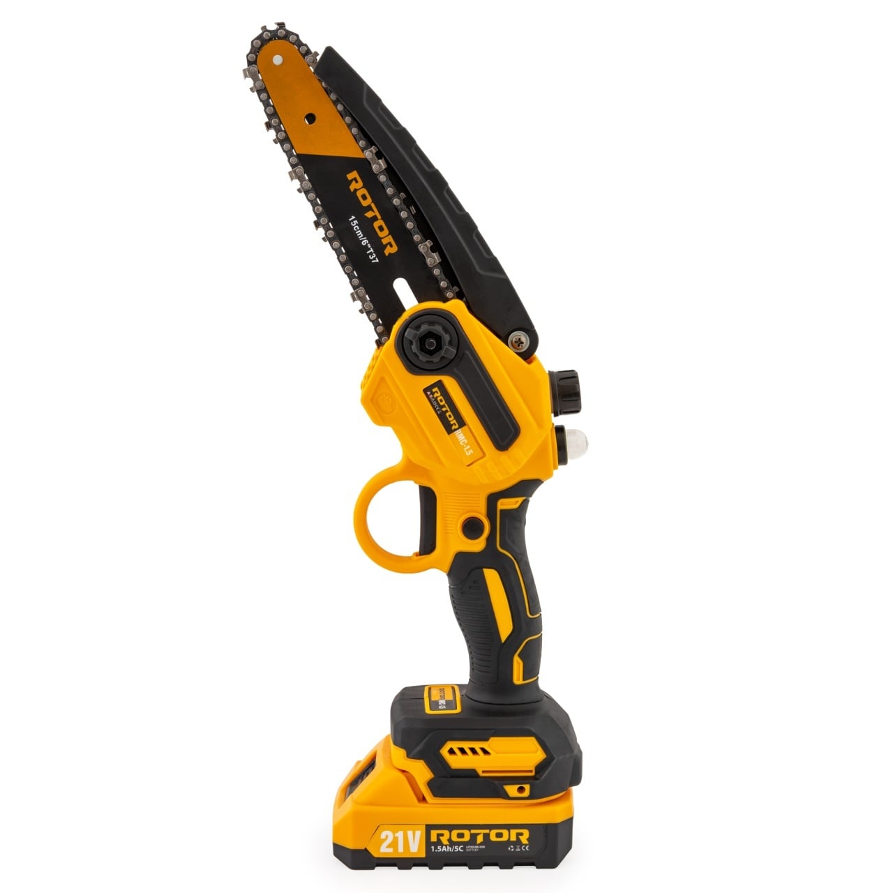 Mini-drujbă ROTOR RMC-1.5, 21 V, 1,5 Ah, două lame și două lanțuri