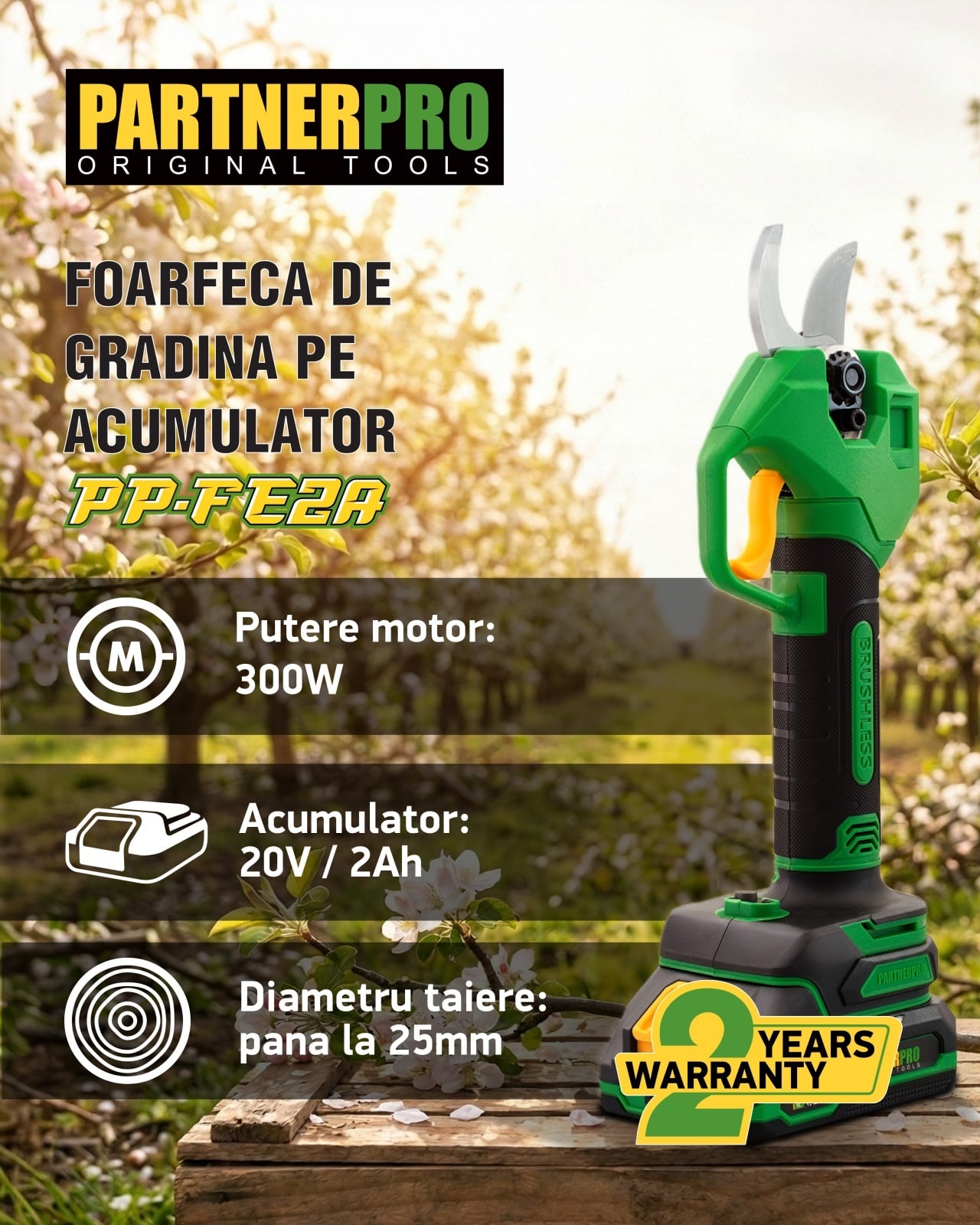 Foarfecă electrică PARTNERPRO PP-FE2A, 20 V, 2 Ah, fără perii