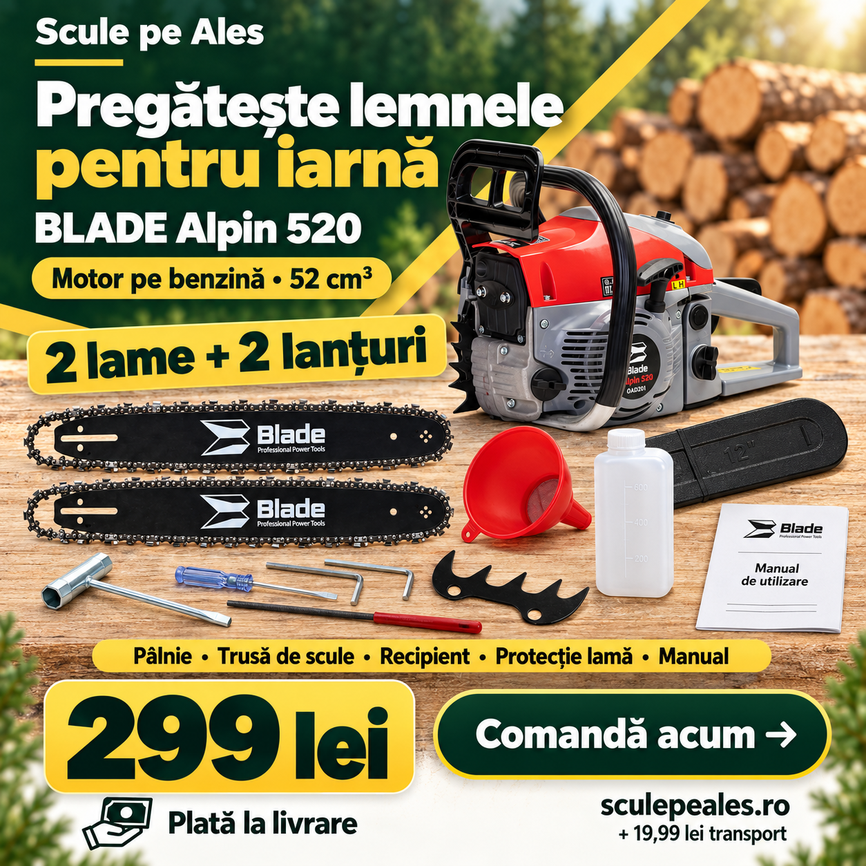BLADE Alpin 520, doua lame, doua lanturi si accesorii incluse - 299 lei